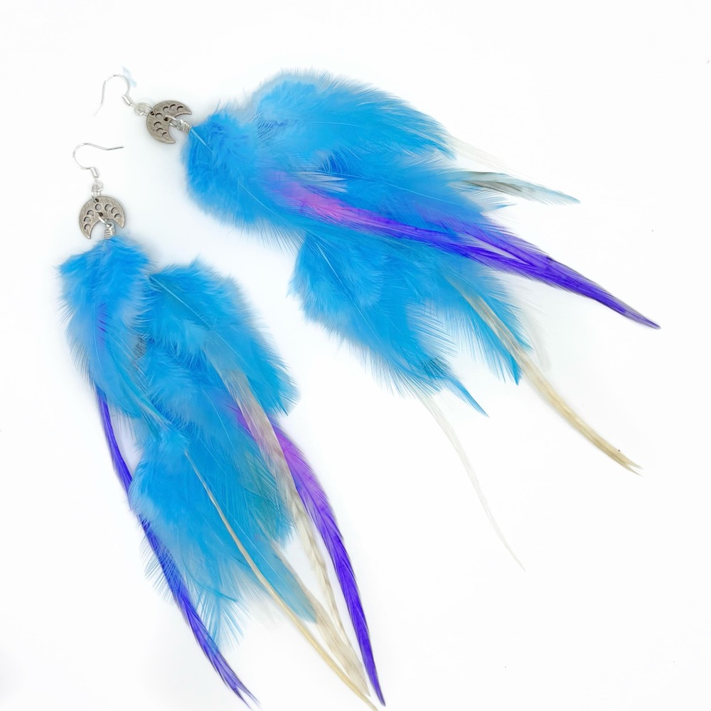 Blue and Purple Feather Earrings